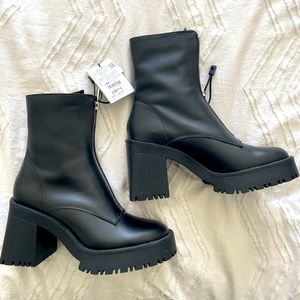 Zara black faux leather booties for sale